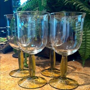 Green Stem Glass Goblets Set of 4